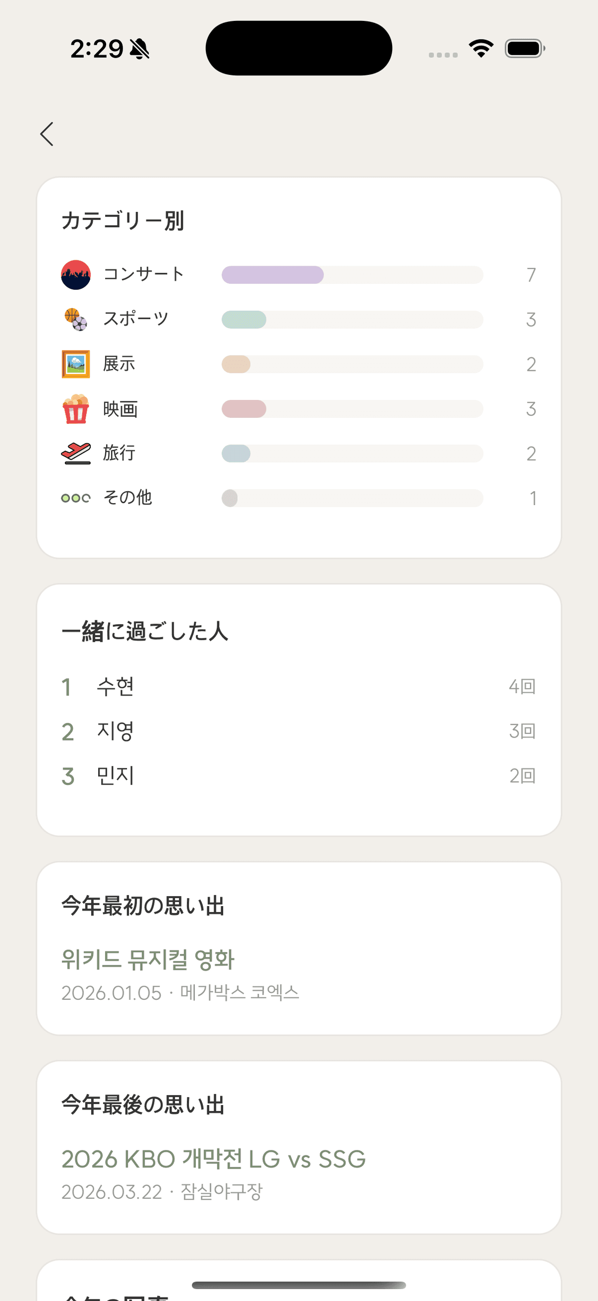 さまざまな推し活をカテゴリ別に見るTicketShelf統計画面