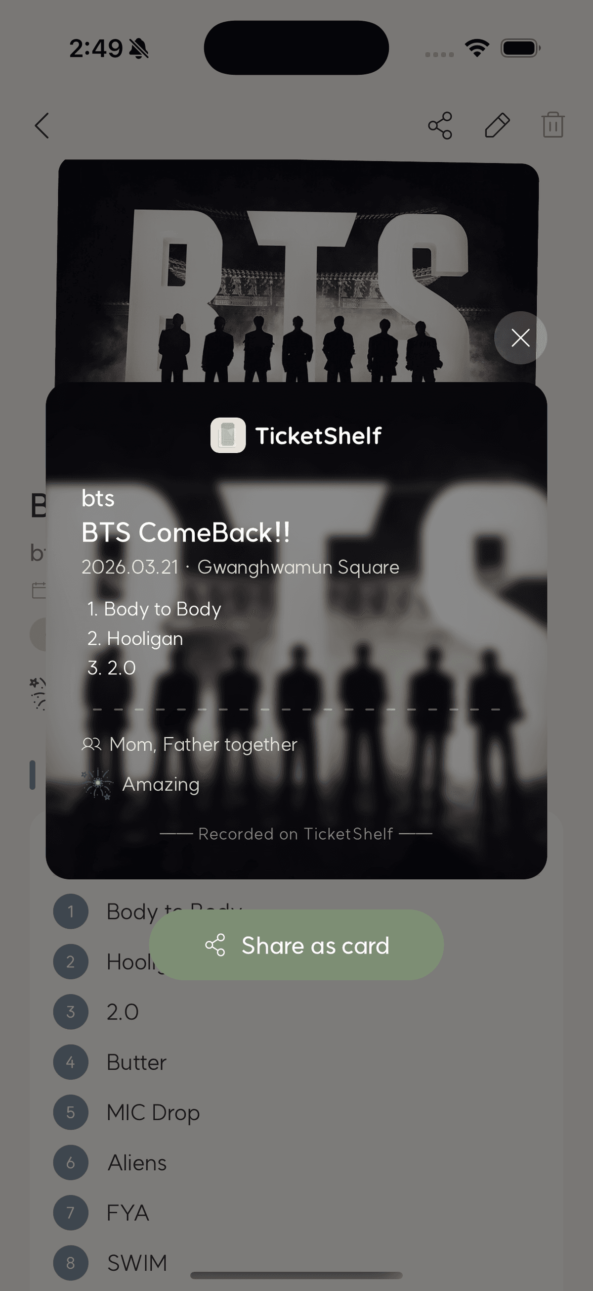 可与纸质手账搭配使用的TicketShelf数字回忆卡